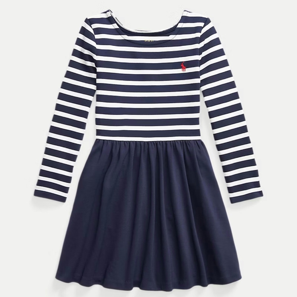 NWOT Ralph Lauren Striped Polo Pony Stretch Ponte Dress, sz XL (16 yrs)